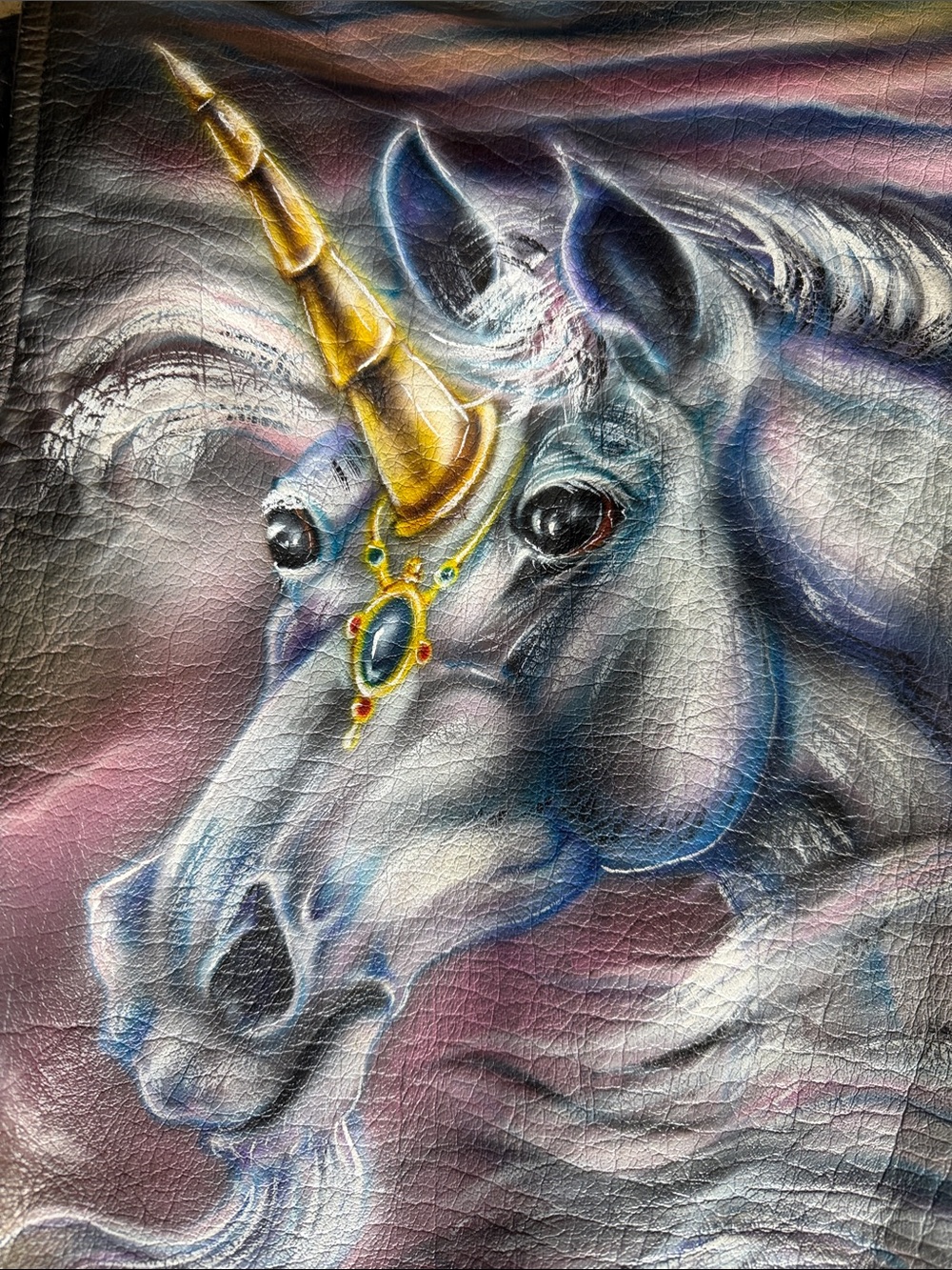 Hand-Painted 90s Vintage Air-Brushed Unicorn Leather Jacket - Picture 12 of 13
